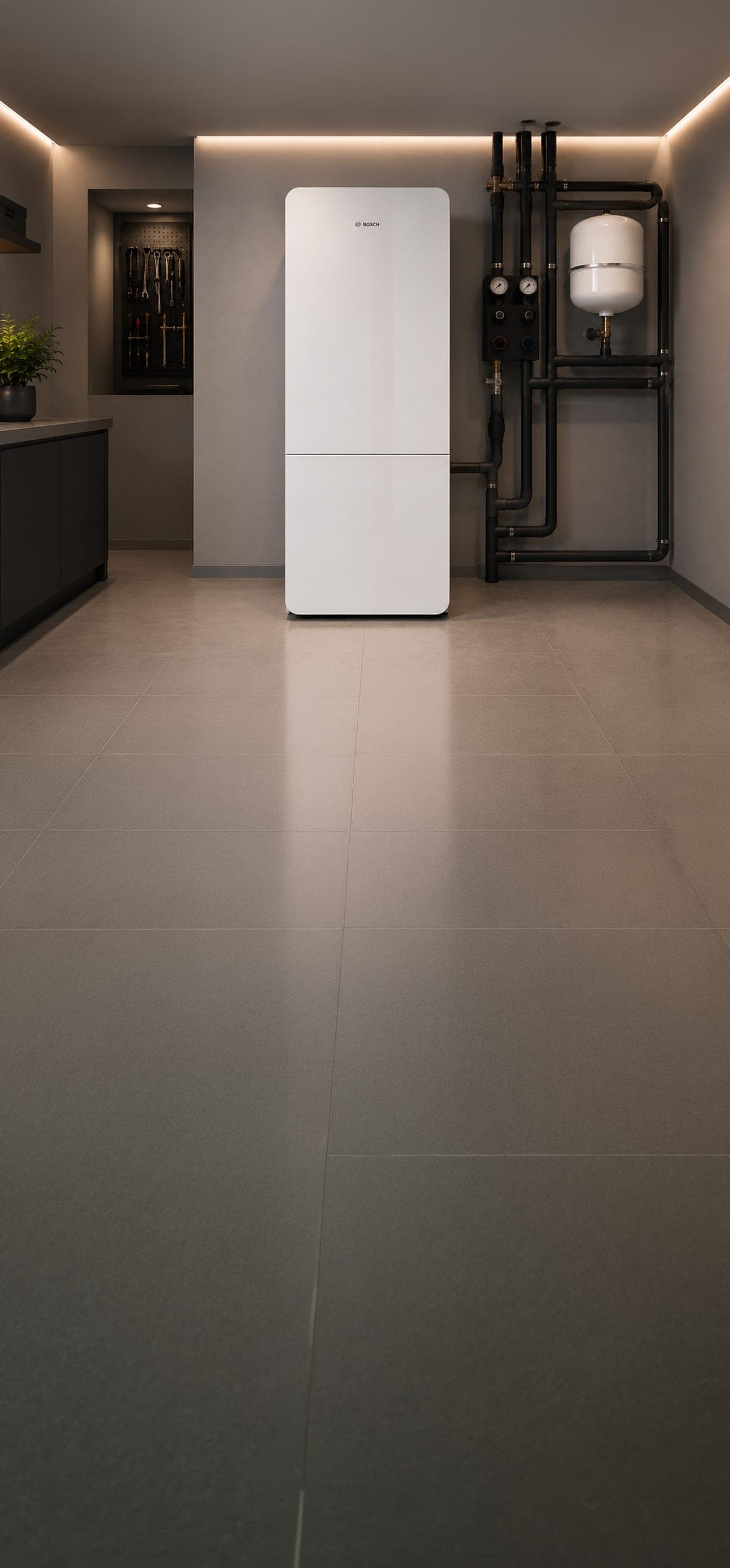 Bosch Wärmeerzeuger im Technikraum eines Wohnhauses