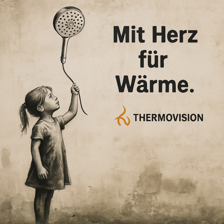 Ein Mädchen hält einen Siebballon mit dem Text "Mit Herz für Wärme." im Hintergrund.